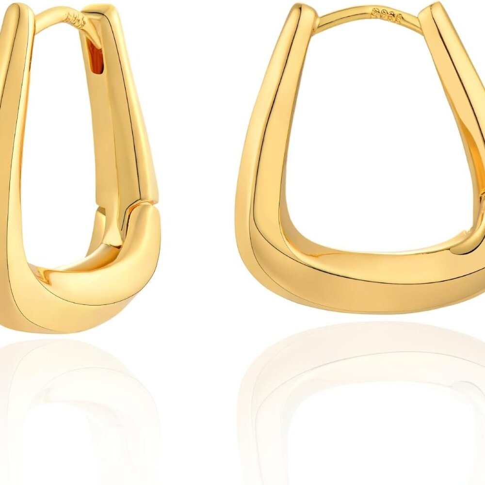 Chunky Hoop Earrings for Women 14K Gold Plated Huggie Hoops, Gold Polished Earri